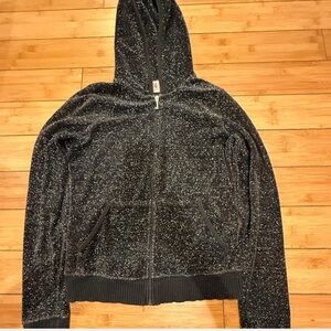 Black and silver Juicy Couture jacket zip up hoodie velour metallic sparkly sz M